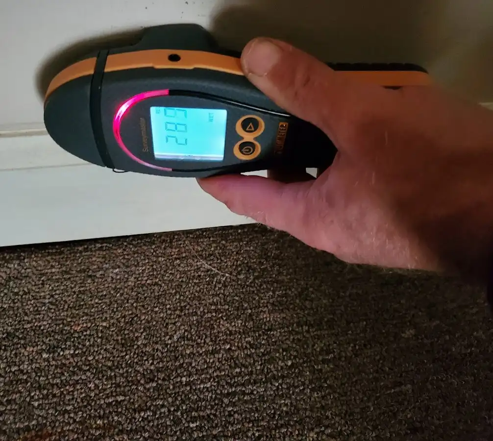 Moisture detection at baseboard during Burst Pipe Cleanup in Austintown